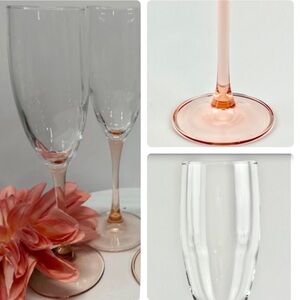 Vintage  Luminarc French Champagne Flute Glasses with Pink Base & Stem. Set of 2